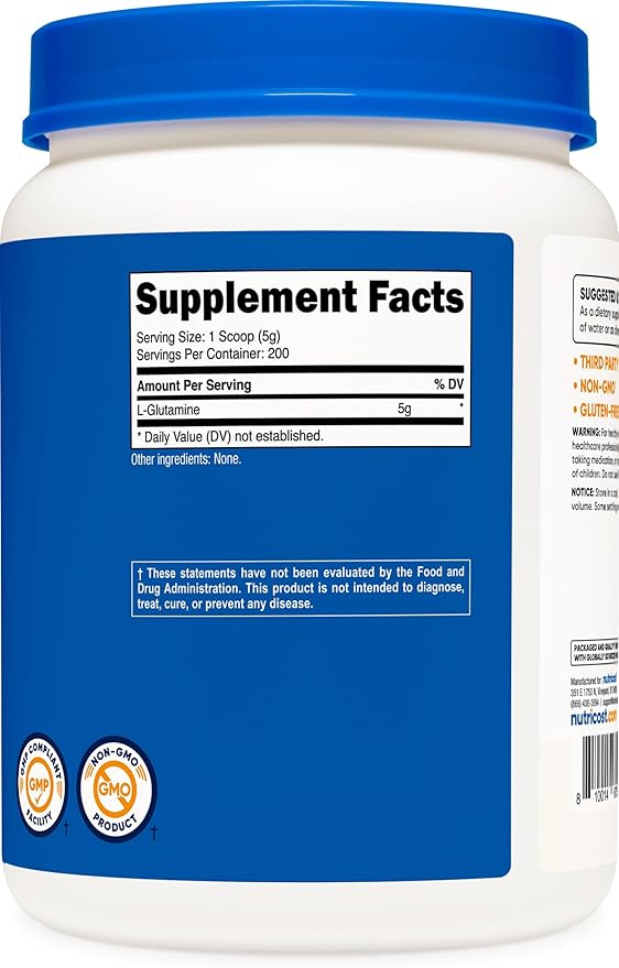 Nutricost L-Glutamine Powder 1 KG - Unflavored Non-GMO Gluten Free (Pack of 2)