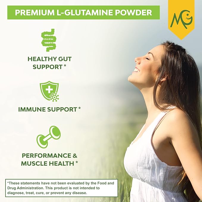 MariGold Pure Unflavored L-Glutamine Powder - Healthy Gut Immune and Muscle Support Non-GMO Gluten Free Soy &amp Allergen Free (5g / 5000mg per Serving)