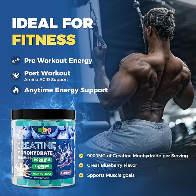 Creatine Monohydrate Gummies 9000mg for Men and Women-Advanced Formula Creatine Supplement Supports Strength &amp Energy Blueberry Flavor 150 Count