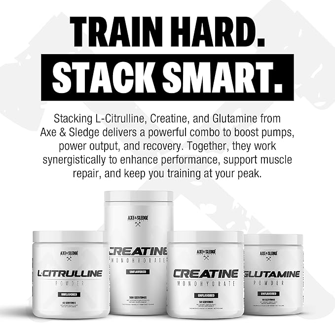 Axe &amp Sledge Basics Citrulline | 5g Pure Citrulline Unflavored 40 Servings | Boost Nitric Oxide Production | L-Citrulline Supplements for Men &amp Women - Stamina Performance &amp Endurance f