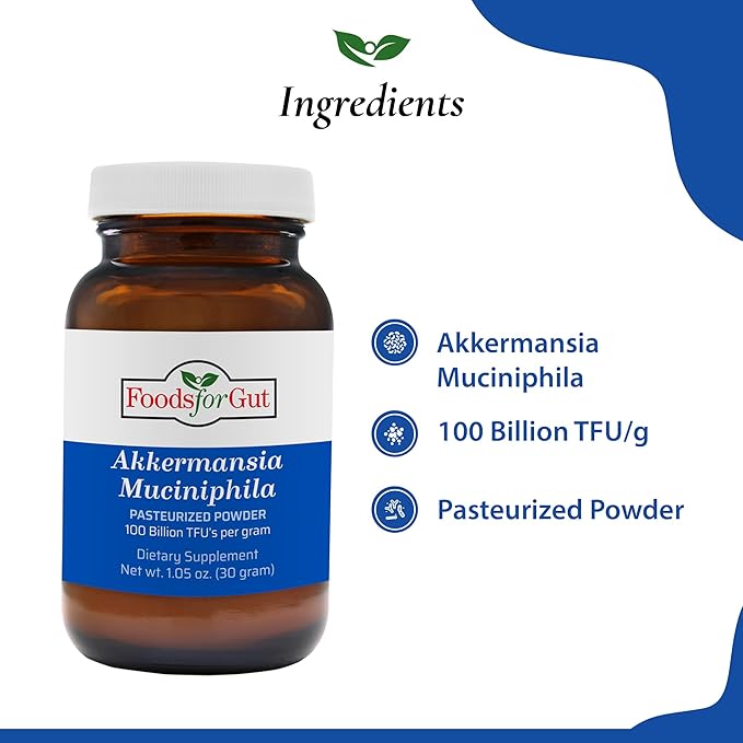 Foods For Gut Akkermansia Muciniphila Pasteurized Powder 100 Billion TFU/g | Direct from Manufacturer | No Third-Party Storage | Digestive &amp Immune Support | High Potency | 30 Grams (1.05 Oz)