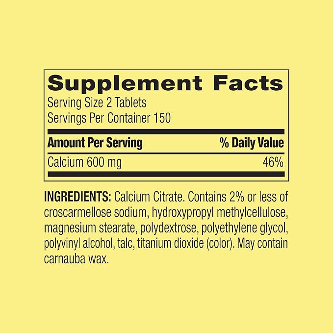 Calcium Citrate 600mg Tablets - Pure Calcium Citrate Supplement 300 Count - Supports Bone Health and Wellness Citrato de Calcio High Absorption Calcium 600 mg