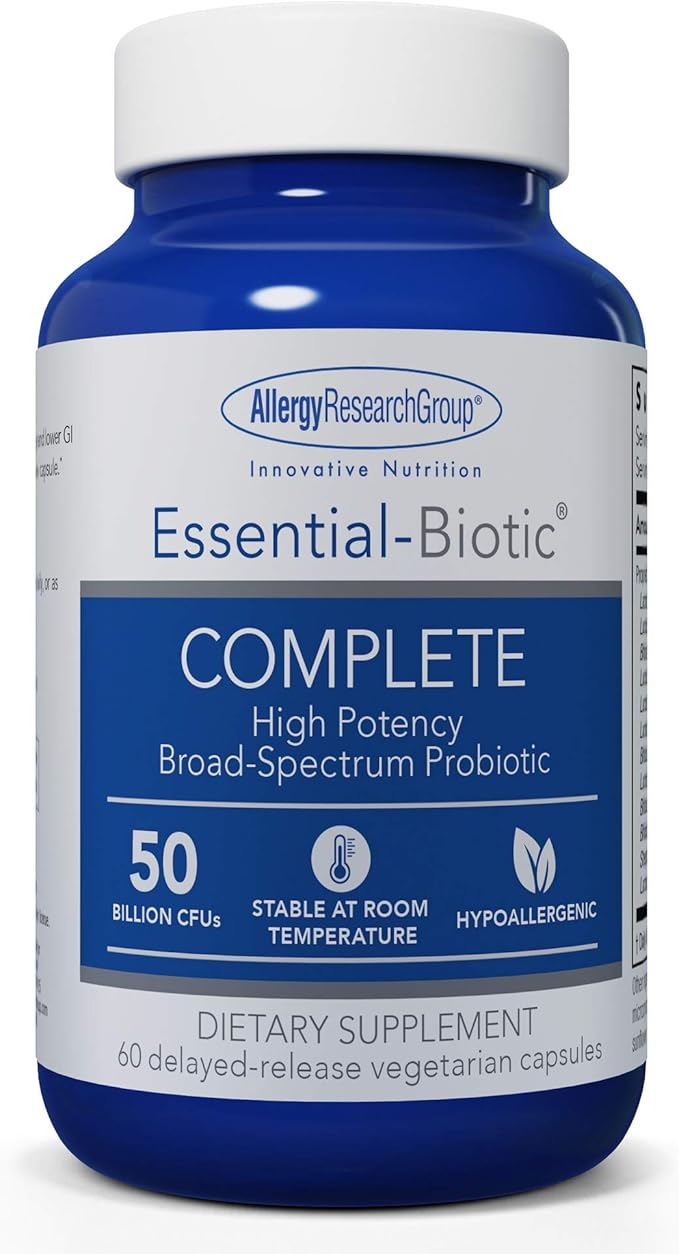 Allergy Research Group Essential-Biotic Complete Supplement - High Potency Probiotics for Men &amp Women Supports Gut &amp Digestive Health 50 Billion CFUs Delayed-Release Vegetarian Capsules - 6