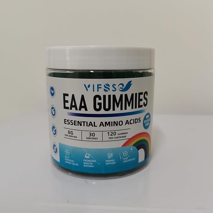 VIFSSG EAA Gummies 120 Gummies (Blue Raspberry) Essential Amino Acids - All 9 Essential Aminos (EAA) and All Branched-Chain Aminos (BCAAs) Non-GMO Gluten Free Vegetarian Friendly 2 Pack