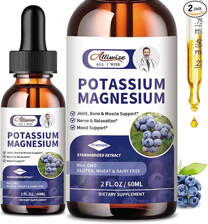 2 Pack Potassium Magnesium Supplement Liquid - High Absorption Calm Magnesium Complex &amp Potassium Plus Calcium Vitamin D3 Zinc for Leg Cramps &amp Bone &amp Energy &amp Immune Support - 4 Fl
