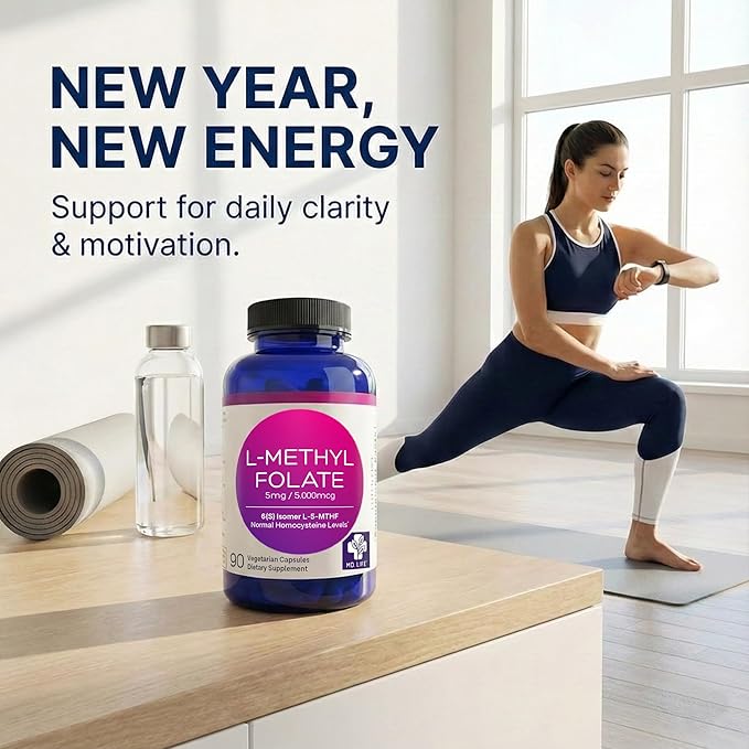 MD Life L-Methylfolate 5mg - Professional-Grade Active Methylfolate Supplement - Maximum Potency MTHFR Supplements - L methylfolate 5mg 90 Capsules - Essential Amino Acids