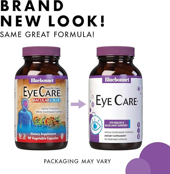 Bluebonnet Nutrition Eye Care Macular &amp Blue Eye Health &amp Blue Light Support* Vegan Kosher-Certified Gluten-Free Dairy-Free 60 Vegetable Capsules 30 Servings