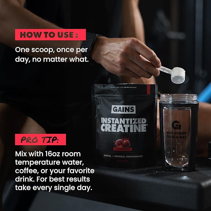 Gains in Bulk Instantized Creatine Monohydrate for Men &amp Women Soluble Pre Workout Powder Supports Muscle Building Strength and Performance Bodybuilding Supplements Sour Raspberry 30 Serving
