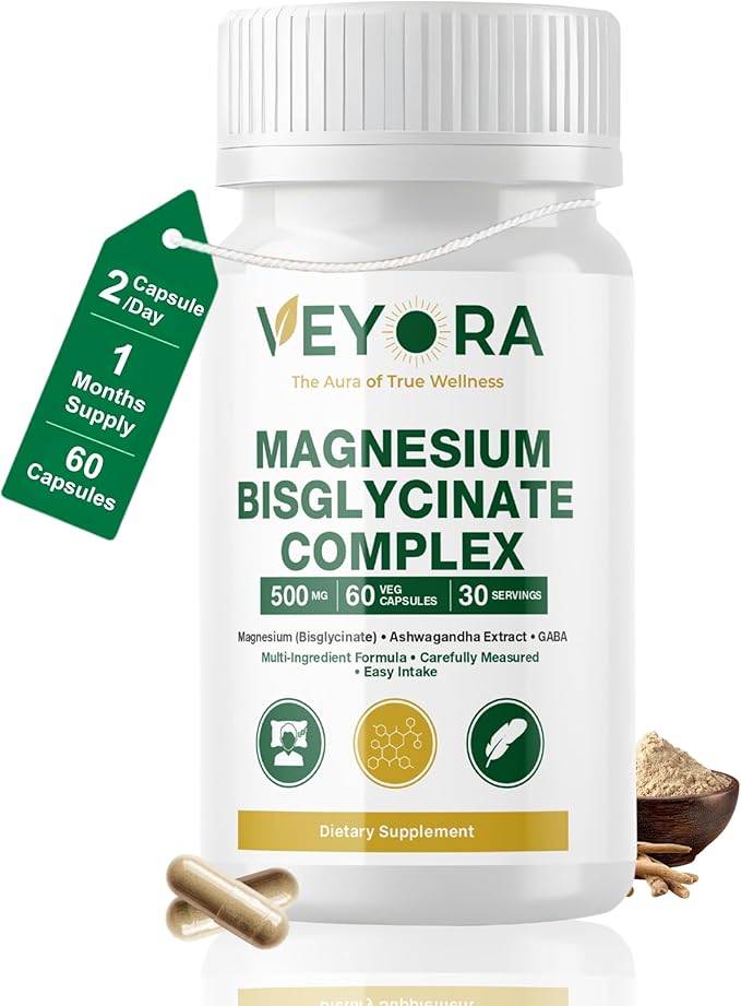 Magnesium Bisglycinate Complex Capsules | 120 mg Magnesium per Serving | with KSM-66® Ashwagandha GABA L-Theanine &amp Melatonin | 60 Veg Capsules | Made for USA