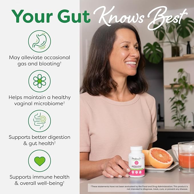Probulin Womens Probiotic - Vaginal UT Gut &amp Immune Health with Lactobacillus Reuteri - 20 Billion CFU 12 Probiotic Strains &amp Prebiotics - 60 Vegan Gluten Free Capsules for Whole-Body Well
