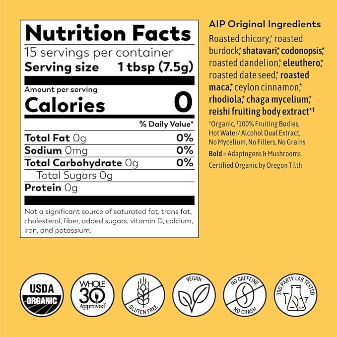Rasa Original (AIP Diet Version) – Adaptogenic Mushroom Coffee Alternative | Made for Autoimmune Protocol Diet - No Nightshades | Ashwagandha-free Vegan Keto Whole 30 Ayurveda Wellness Tonic with