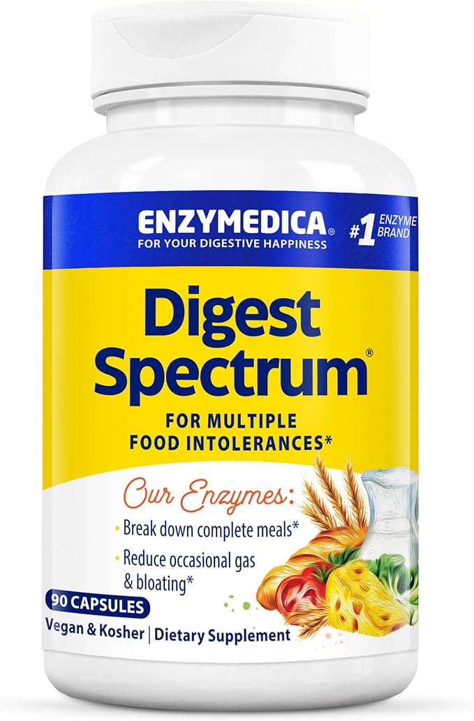 Enzymedica Digest Spectrum Advanced Digestive Enzymes for Women and Men Supports Digestion and Multiple Food Intolerances Fast-Acting Formula for Gas and Bloating Relief 90 Capsules