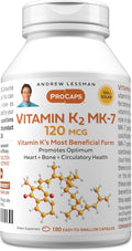 ANDREW LESSMAN Vitamin K2 MK7 120 mcg 180 Softgels - Essential for Healthy Calcium Utilization Promotes Optimum Skeletal Heart and Arterial Health. No Additives. Small Easy to Swallow Softgels
