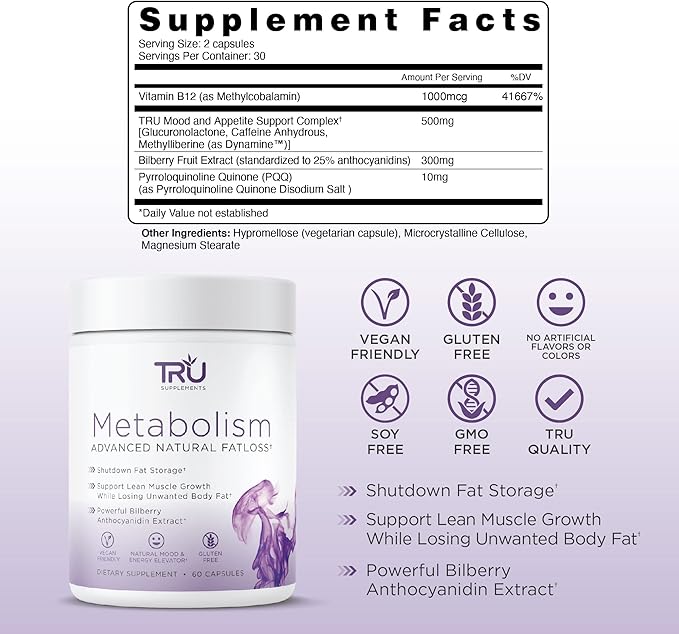 TRU Supplements Metabolism and Plant Based Protein Bundle Advanced Fat Loss Support and Vegan Protein with BCAA EAA 27 Vitamins 20g Brown Rice &amp Pea Protein No Artificial Flavors