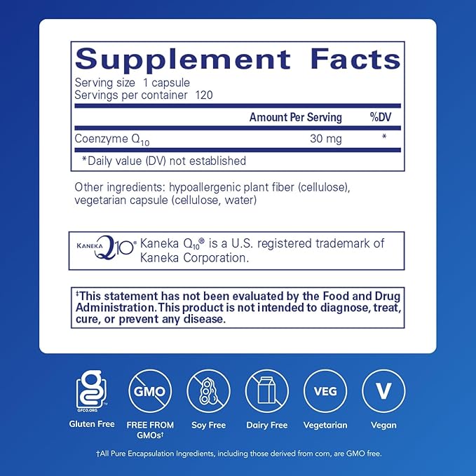 Pure Encapsulations CoQ10 30 mg | Coenzyme Q10 Supplement for Energy Antioxidants Brain and Cellular Health Cognition and Cardiovascular Support* | 120 Capsules