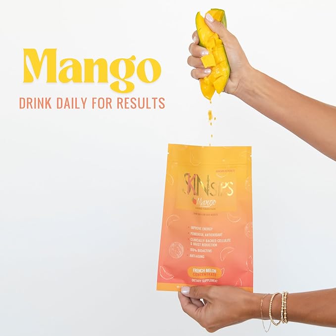 Skin Health &amp Energy Boost Drink Mix- Sugar Free SOD B (TM) Antioxidants from French Melon Concentrate On the Go Stick Packs Mango 30 Pack