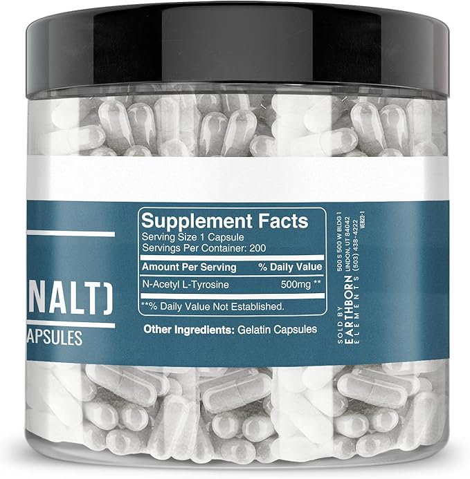 Earthborn Elements N-Acetyl L-Tyrosine (NALT) 200 Capsules Pure &amp Undiluted No Additives