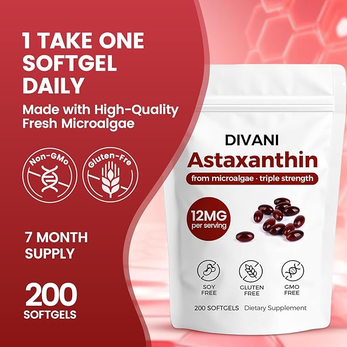Divani Astaxanthin Natural Astaxanthin Non-GMO Gluten-Free Soy Free Daily Eye Skin Support (1)