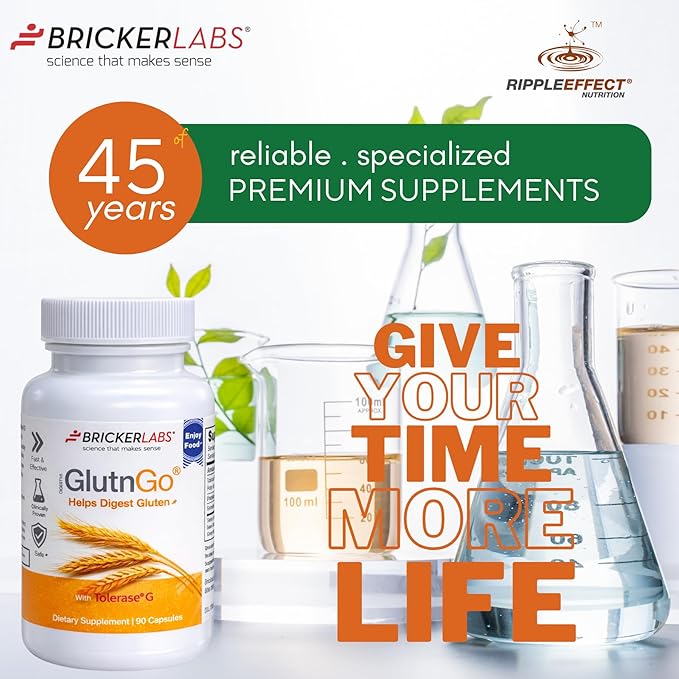 Bricker Labs GlutnGo Gluten Digestive Enzyme with Tolerase G 100mg – Supports Gluten Digestion &amp Digestive Comfort 90 Capsules