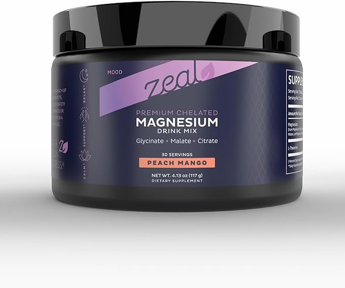 Premium Chelated Peach Mango Magnesium Glycinate Malate Citrate Triple Blend Magnesium Complex (Drink Mix (30 Serv.)
