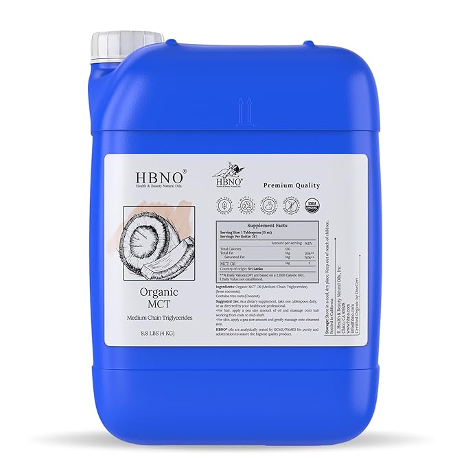 HBNO Organic MCT Oil - 8.8 lbs (4kg) - Ideal for Salad dressings Lip balms Face wash Lotions Skincare and hair care products.