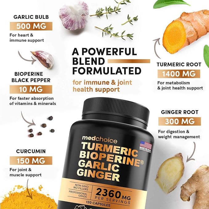 MEDCHOICE Turmeric &amp Ginger (120ct) Sleep Melatonin (90ct) and Nootropic Brain (60ct) Supplement Bundle - Wellness Trio for Brain Sleep &amp Immune Support - Vegan Non-GMO Gluten-Free