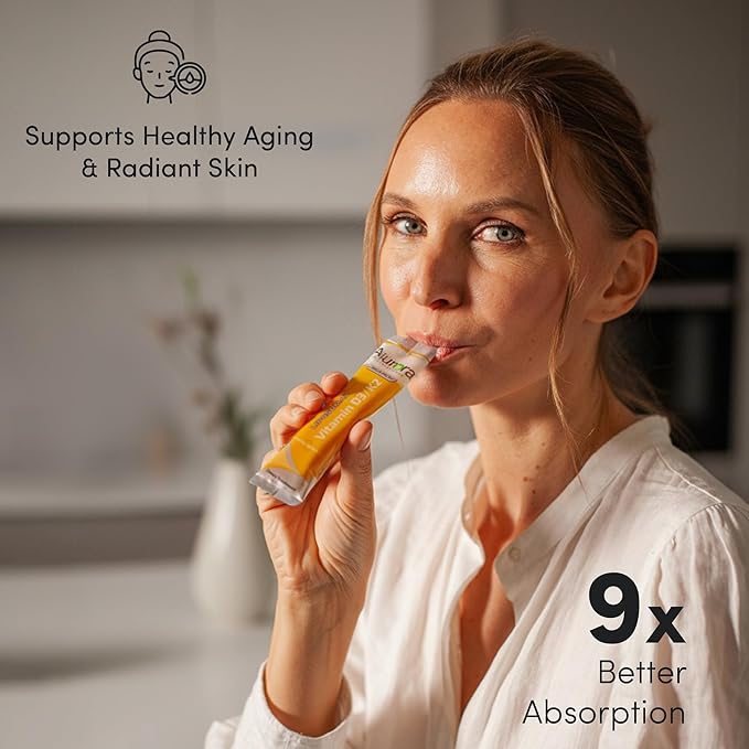Aurora Nutrascience Liposomal D3 with K2 Mega-Pack - Liquid Vitamin D 3 K 2 Supplement for Adults Healthy Immune and Bone Support Vegan MCT-Enhanced Superior Absorption - 32 Single Serve Packets