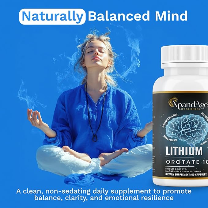 Lithium Orotate 10mg with Magnesium Taurate and l tryptophan for Essential Trace Mineral Brain Healthm*oo*d* Support and Immunity|60 Days Supply|Made in USA