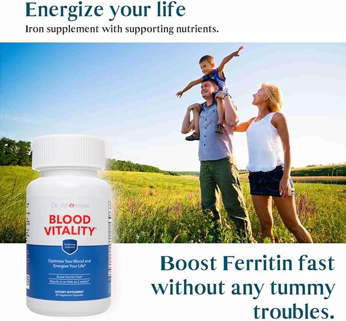Dr. Wholeness Blood Vitality | Daily Iron/Multivitamin Supplement | Boost Ferritin and Energy Most Effective Iron Supplement High Potency Non-Constipating No Nausea and Bioavailable | 30 Capsules