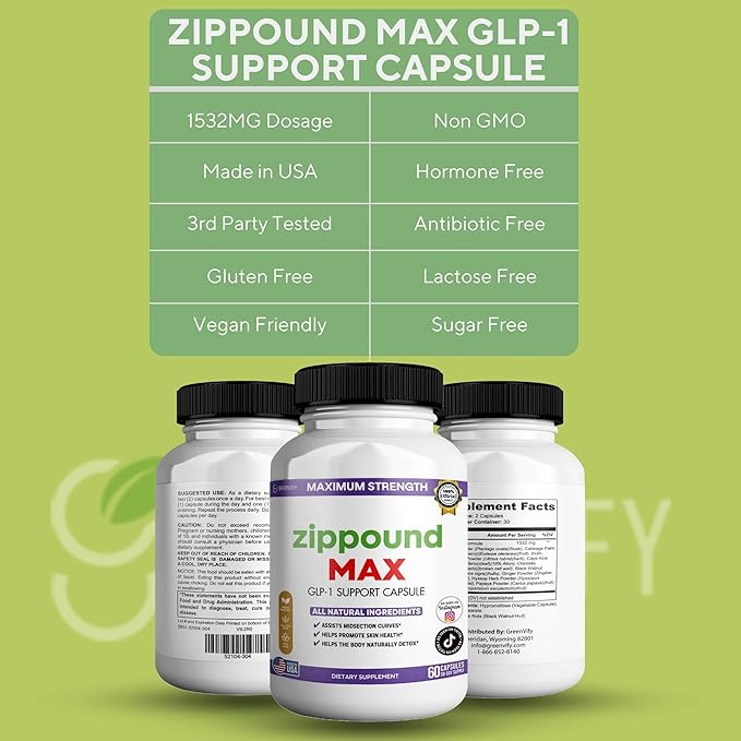 Zippound MAX GLP-1 Support Capsules Maximum Strength All Natural Ingredients 60 Capsules 30-Day Supply (3)