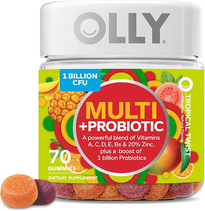 OLLY Fiber Gummy Rings 5g Prebiotic Fiber FOS (Fructo-oligosaccharides) &amp Multi + Probiotic Adult Multivitamin Gummy 1 Billion CFUs Digestive and Immune Support C
