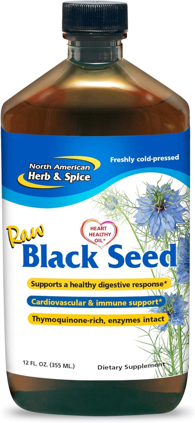 North American Herb &amp Spice Black Seed Oil - 12 fl. oz. - Cardiovascular Digestive &amp Immune Support - Contains Wild Mediterranean Oreganol P73 Oregano Oil - Non-GMO - 72 Total Servings