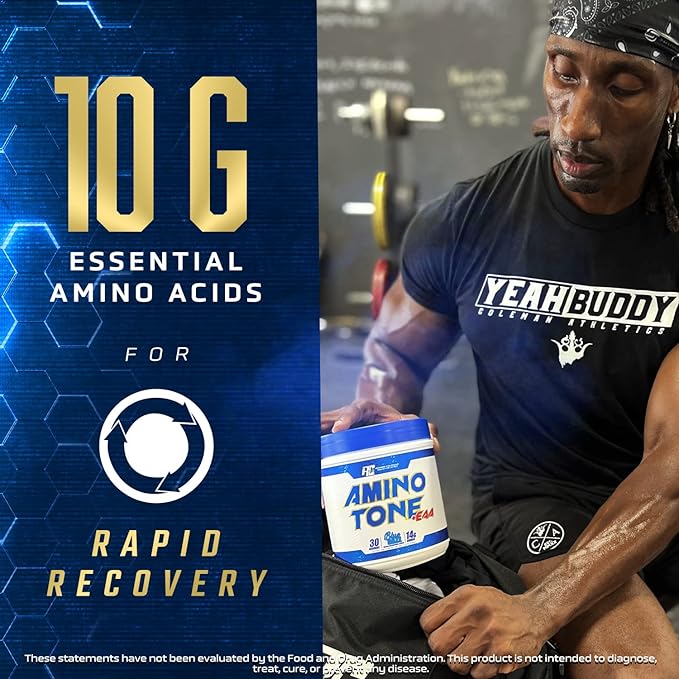 Ronnie Coleman Signature Series Amino-Tone EAAs Amino Acids Powder with BCAAs Hydration Essential Amino Acids Post Workout Muscle Recovery Blue Razz 30 Servings