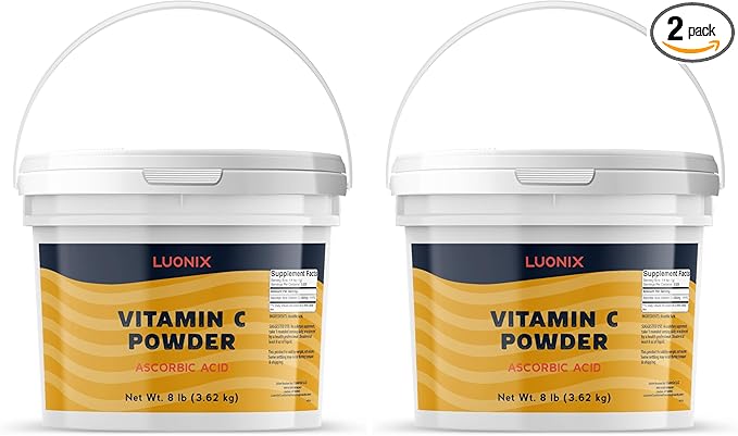 Luonix Vitamin C Powder 1 Gallon Bucket Ascorbic Acid Supplement (Pack of 2)