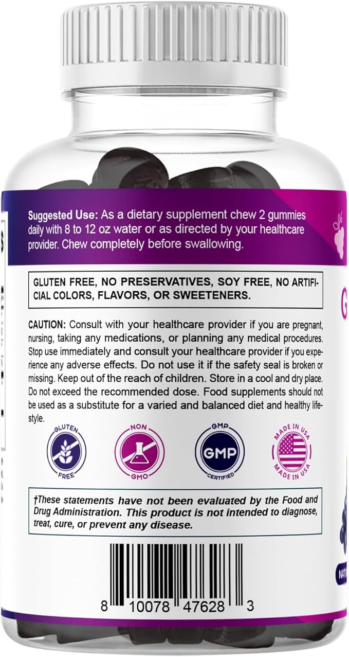 Vitamatic Grape Seed Extract Gummies – Plant-Based Botanical Extract – Natural Grape &amp Black Currant Flavor – Vegan Non-GMO – Herbal Supplement – 60 Gummies - 2 Pack