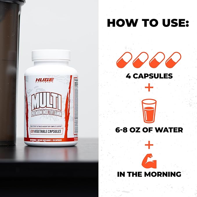 Huge Multi Multivitamin for Men High-Performance All-in-One Formula for Athletes &amp Bodybuilding Vitamin &amp Mineral Replenishment Supports Immune System &amp Healthy Hormone Levels (120 Cap