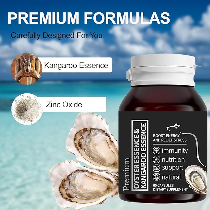 Oyster Extract for Men &amp Oyster Essence Kangaroo Essence Organic Pure Oysters Extract Peptides Capsules for Men &amp Women Supports Energy &amp Immune Boost Zinc 60 Capsules