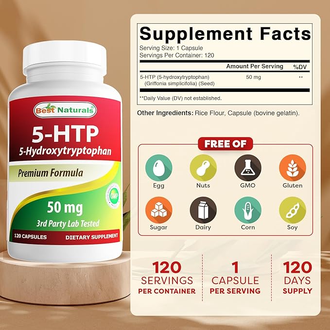 Best Naturals 5-HTP 50 mg 120 Capsules 5 HTP Capsules Supports Relaxation &amp restful Sleep (360 Count(Pack of 3))