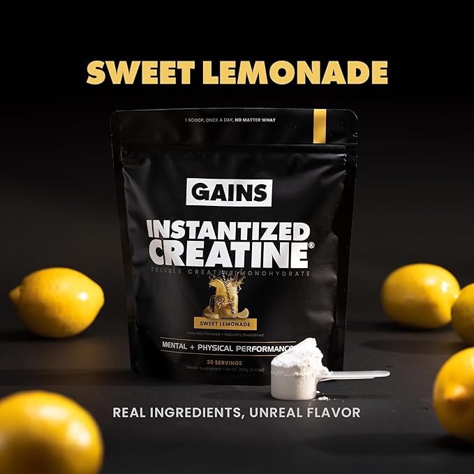 Gains in Bulk Instantized Creatine Monohydrate for Men &amp Women Soluble Pre Workout Powder Supports Muscle Building Strength and Performance Bodybuilding Supplements Sweet Lemonade 30 Serving