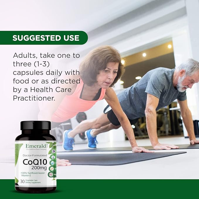 EMERALD LABS CoQ10 200mg - Premium Wellness Supplement with Natural Vitamin E - Supports Antioxidant Circulation Energy &amp Heart Health - 30 Capsules (30-Day Supply)