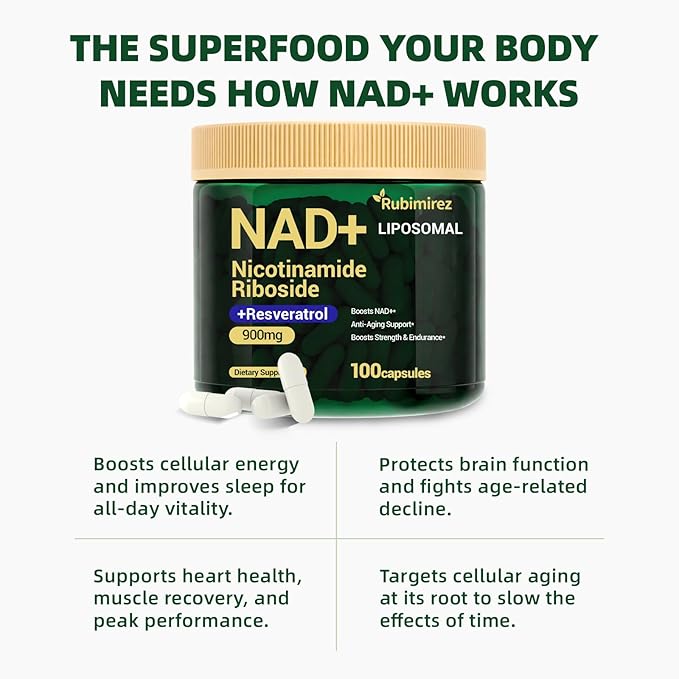 NAD+ Supplement with Nicotinamide Riboside &amp Resveratrol 900mg – Anti-Aging Support for Women &amp Men NMN Alternative Vegan Non-GMO - 100 Capsules 2 Pack