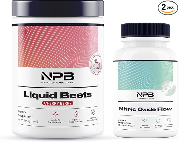 Nature's Pure Blend Nitric Oxide Flow &amp Liquid Beets Bundle - Blood Pressure Support Circulation Increase - Organic Beet Root Powder 8000mg