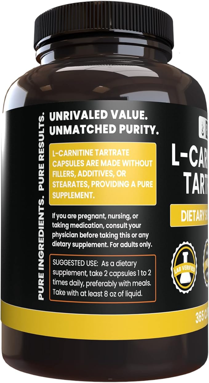 PURE ORIGINAL INGREDIENTS L-Carnitine Tartrate (365 Capsules) No Magnesium Or Rice Fillers Always Pure Lab Verified