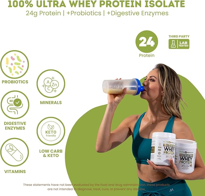 All-in-One Nutrition Whey Protein Isolate with Probiotics Digestive Enzime Vitamins and Minerals Gluten Free Keto Friendly No Sugar 22 Servings.