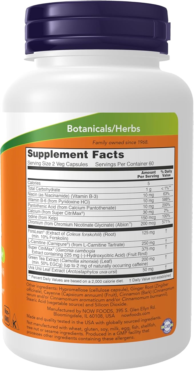 NOW Foods Supplements Diet Support with ForsLean® (Coleus forskohlii) 120 Veg Capsules