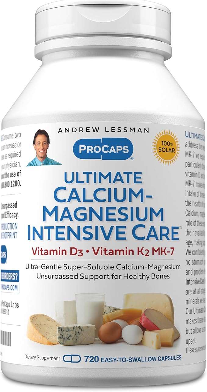 ANDREW LESSMAN Ultimate Calcium-Magnesium Intensive Care with Vitamin D3 &amp K2 MK7-120 mcg - 720 Capsules – Bone and Skeleton Health Essentials. Gentle Easy to Swallow Super Soluble. No Additives