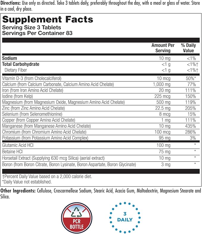 KAL Amino Max Amino Acids Multi-Mineral Complex Chelated Minerals 250 Tablets