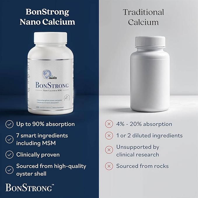 Nano Calcium Supplements for Bone Health 3X 120 Capsules with MSM Made in USA-Calcium Supplements Women Vitamin D3 with Calcium Supplement for Men Bone Support Vitamins for Bones and Joints