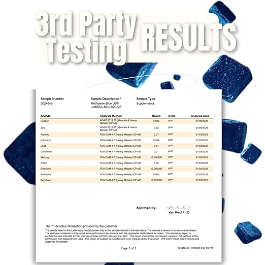 Methylene Blue 5mg 30ct The First of its Kind 3rd Party Tested No Heavy Metals USP - Proud American Company