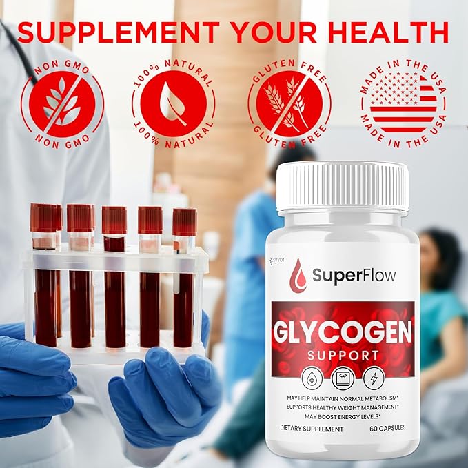 (2 Pack) Super Flow Glycogen Support Official SuperFlow Advanced Formula Glyco Optimizer Capsules All Natural Super Flow Pills Daily Wellness Supplement to Support Healthy Balance (120 Capsules)